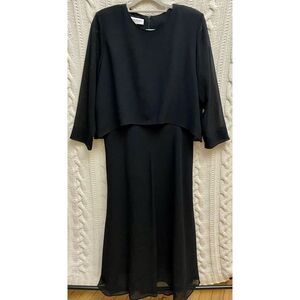 Drapers And Damon Black Evening Gown Dress 14 Vtg USA Sheer Over Cape‎ Goth